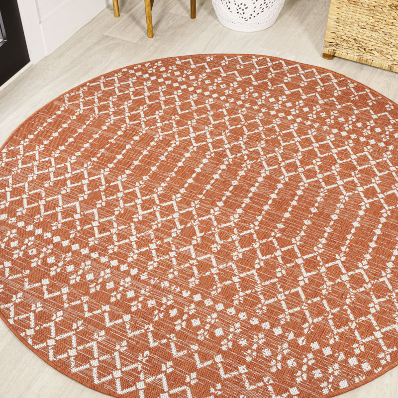 Tapis d'intérieur / extérieur Crompton, Rond 5 pi 3 po, Orange/crème