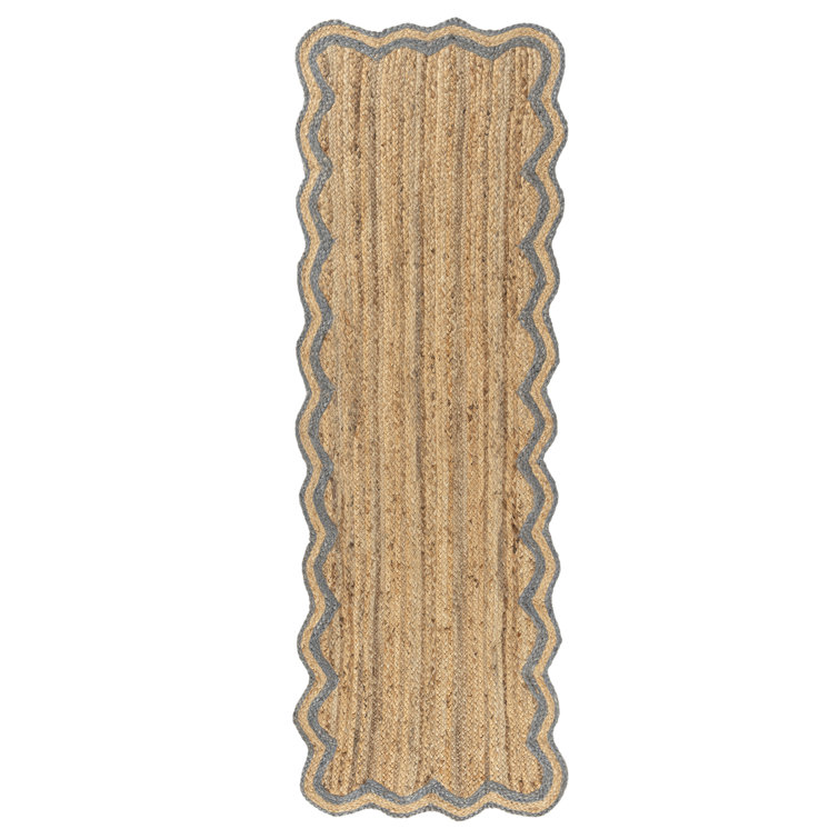 Ayanne Hand-Braided Scalloped Jute Gray Indoor Area Rug with Non-skid Backing