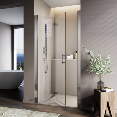 31.5'' - 33'' W x 72'' H Bi-Fold Semi-Frameless Shower Door with Clear Tempered Glass