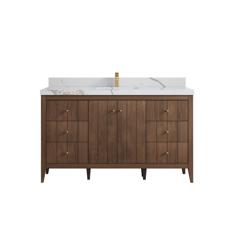 Meuble-lavabo simple 60 po avec plateau Atlanta, Calacatta Laza