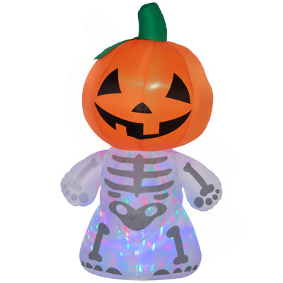 Décorations d'extérieur gonflables d'Halloween 6 pi, fantôme squelette souriant avec tête de citrouille, décor de jardin à DEL gonflable pour jardin, pelouse, fête, vacances, imperméable