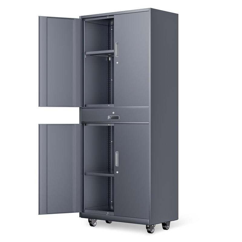73" Lockable Heavy Duty Metal Storage Cabinet W/ Drawer&Adjustable Shelves, Gray