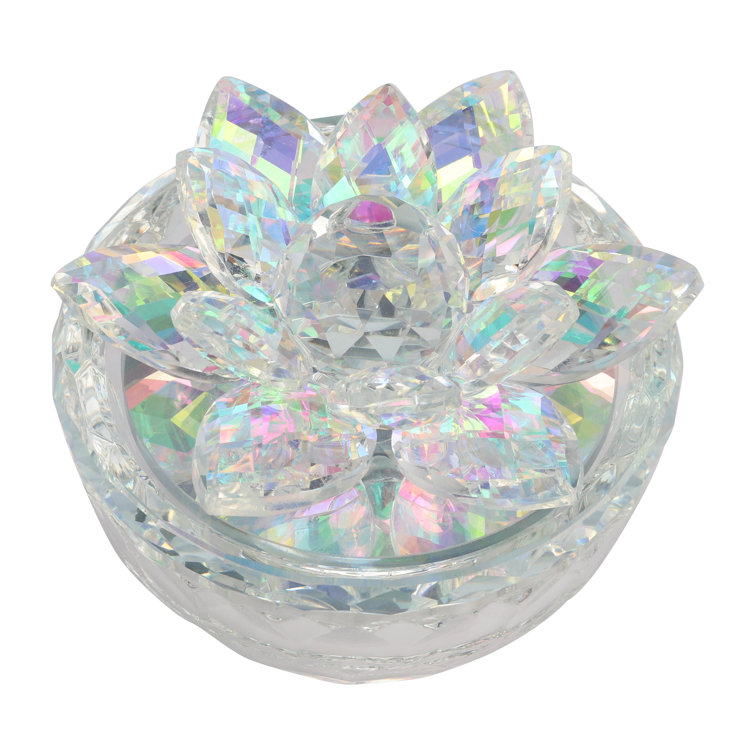 Multi-Purpose 3 Piece Crystal Box Set Heart Oval Square Shape With Lids  Gift Set