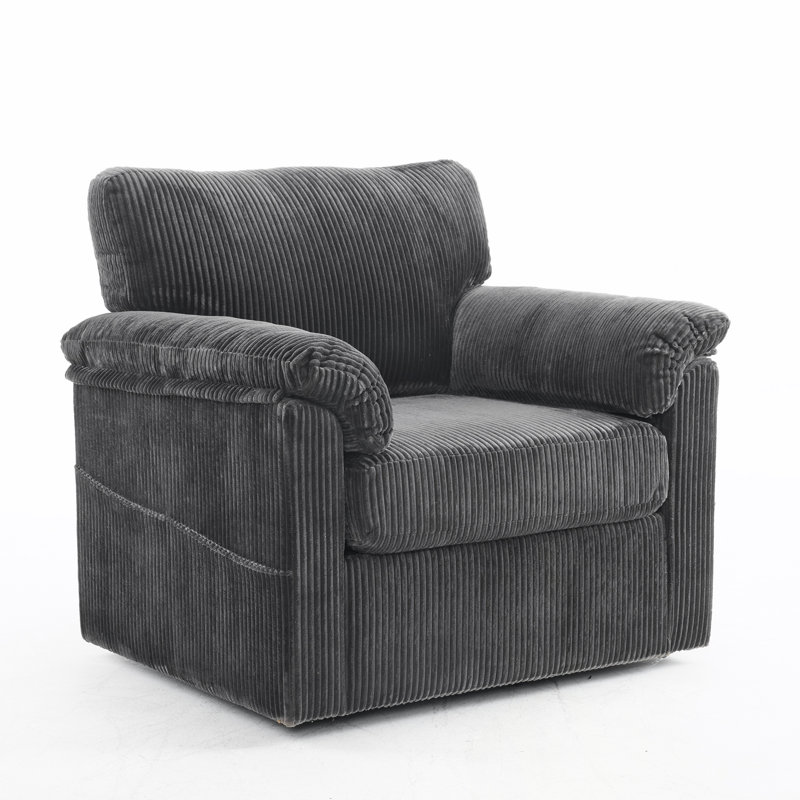 33" Swivel Barrel Chair, Upholstered Armchair With Side Pockets, Gray Duplicate