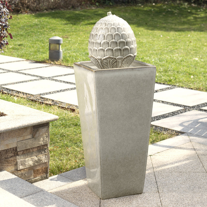 Ferrigno Weather Resistant Floor Fountain with Light, Beige