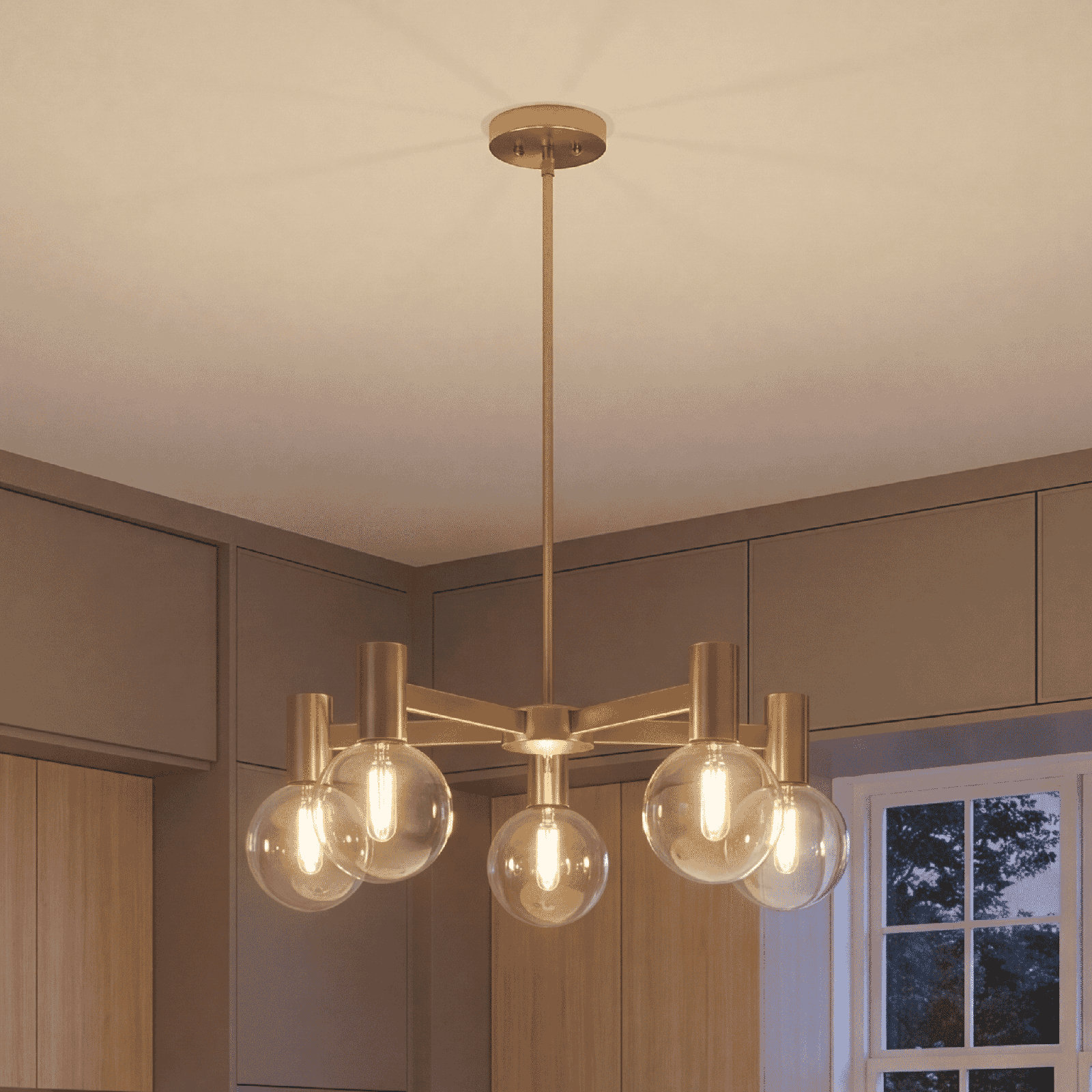 Rorem Chandelier, Brass, 5 Lights