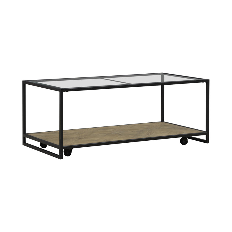 Jaylan Cocktail Table w/ Tempered Glass & Casters