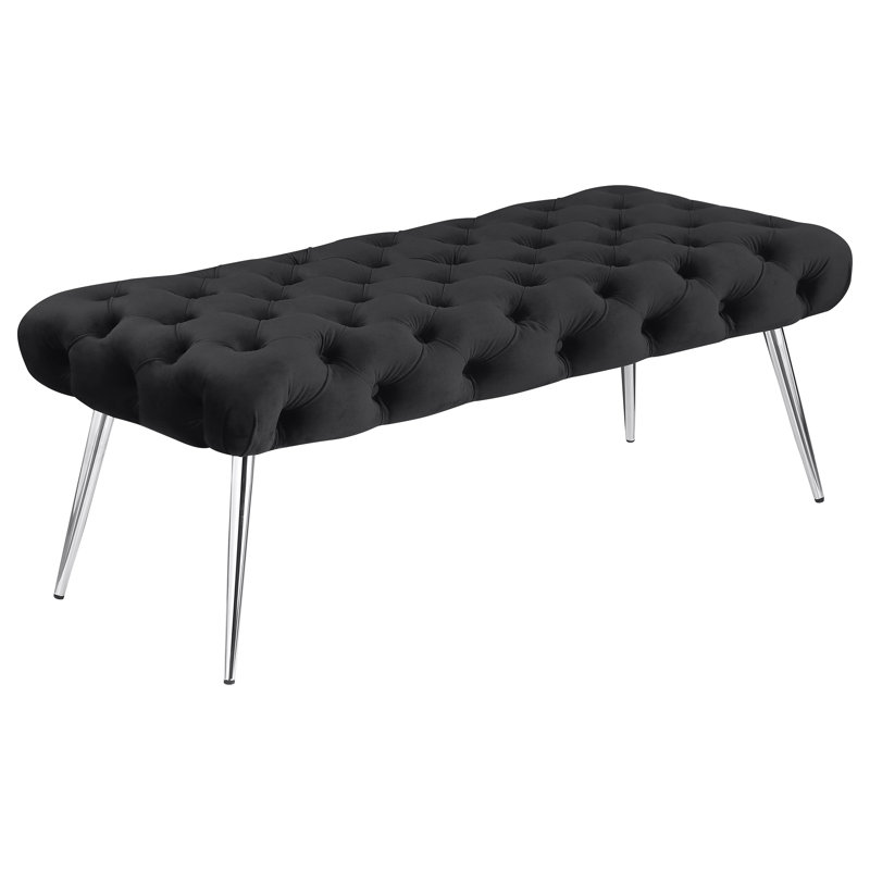 Banc capitonné Ella avec pieds en acier inoxydable ivoire, Ivoire ivoire, Argent argent