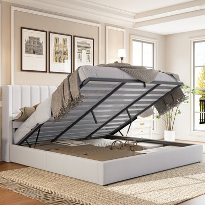 Modern Upholstered Platform Bed with Grid Tufted Headboard