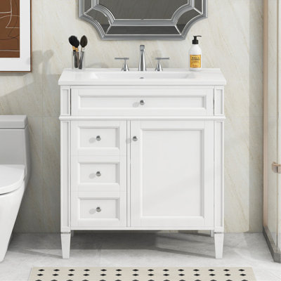 30"Bathroom Vanity With Top Sink, Modern Bathroom Storage Cabinet With 2 Drawers And A Tip-Out Drawer, Single Sink Bathroom Vanity