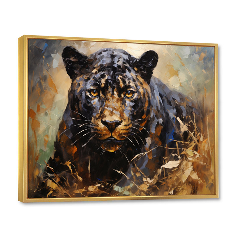 «Bevash Gold Panther Presence», reproduction sur toile, Cadre flottant doré, H 24 po x l 32 po x P 1 po