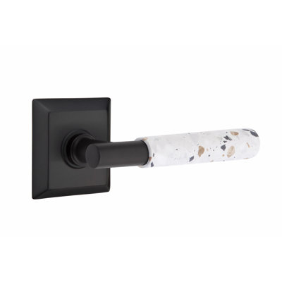 Emtek Select Privacy Leverset, Quincy Rosette, T-Bar Stem, Light Terrazzo Handle, LH
