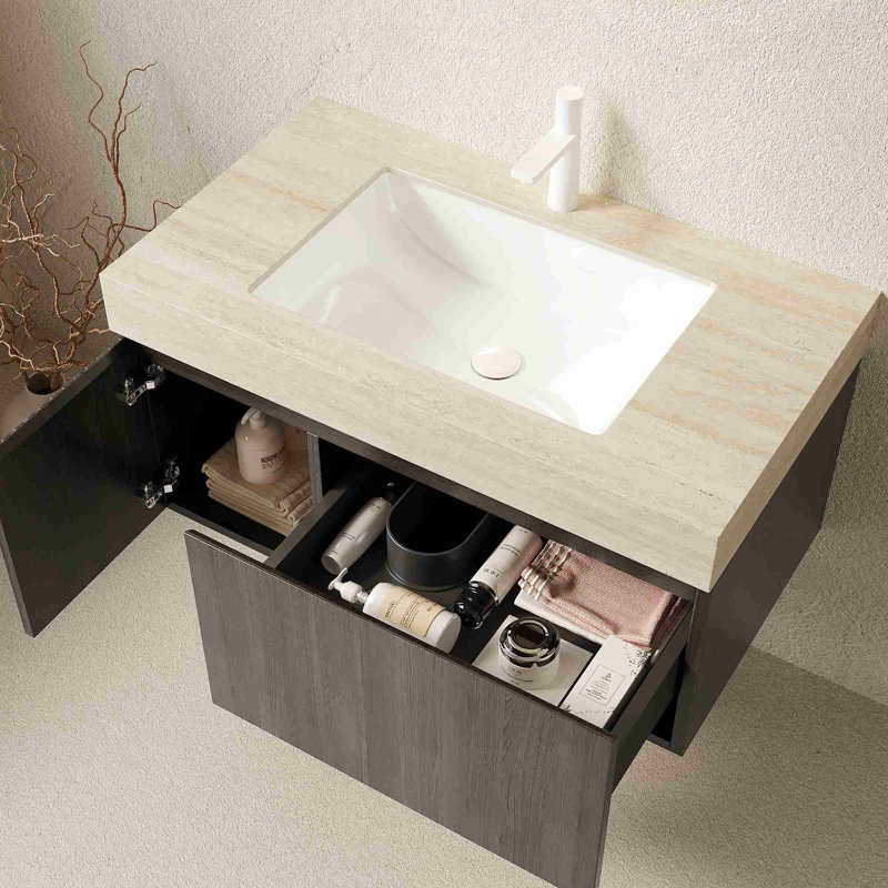 Meuble-lavabo moderne flottant, Espresso, 36", Beige