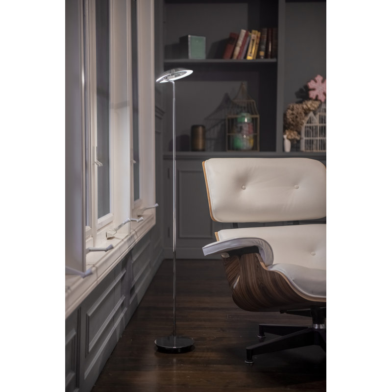 Lampe sur pied à DEL 46 po Royyo, Blanc mat / laiton brossé