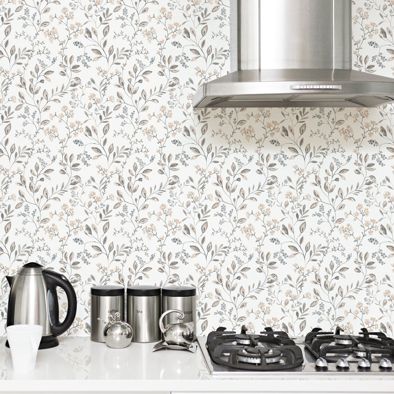 Wendi Spring Leaf Trail 10m X 53cm Wallpaper Roll, Grey/Beige