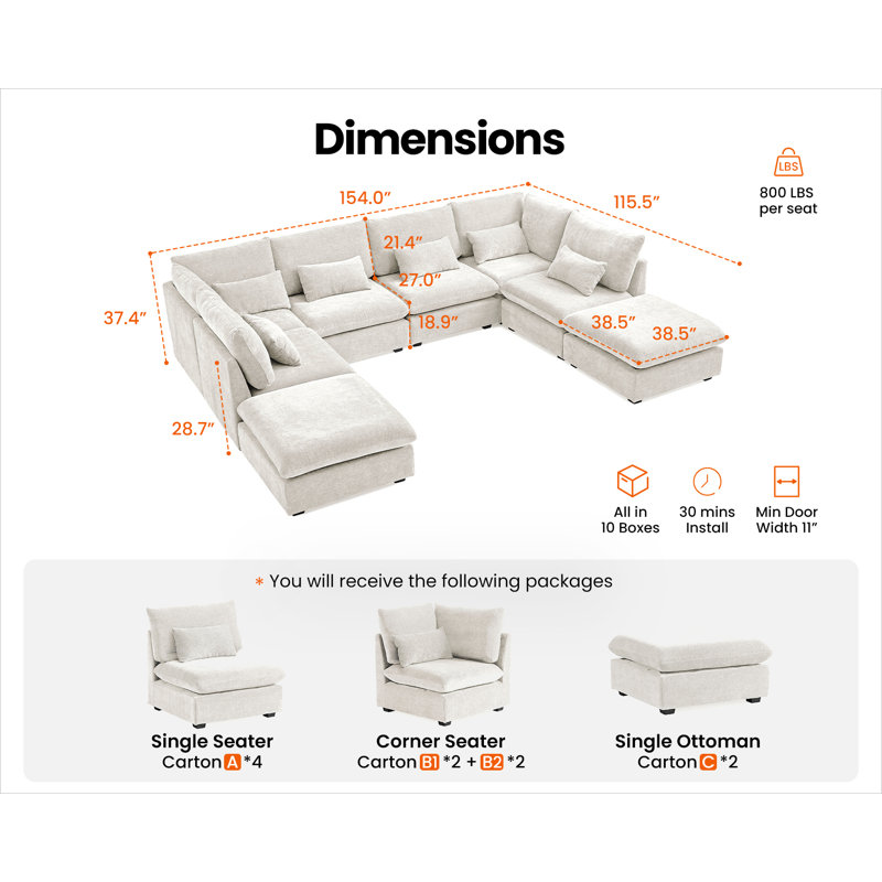 8 Seater Chenille Oversized Modular Sofa Extra Deep Cloud Corduroy Sectional Couch With Ottoman Chaise Fsc Certified Fluffy Sofa Bed