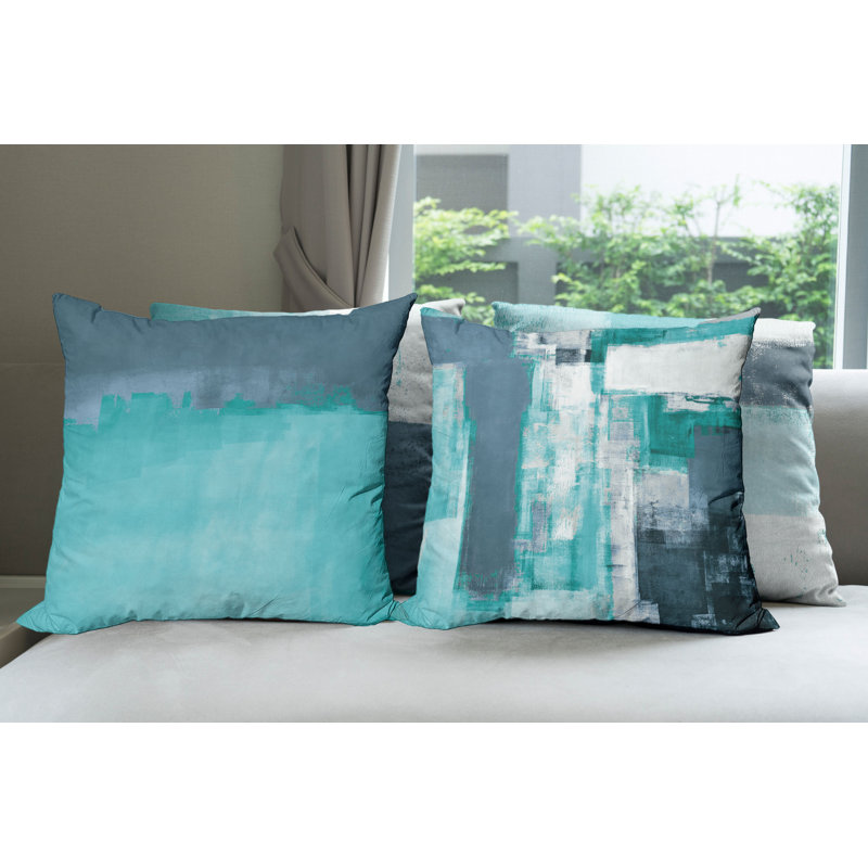 Reversible Pillow Cover, 16" H x 16" W, Turquoise / Slate Blue