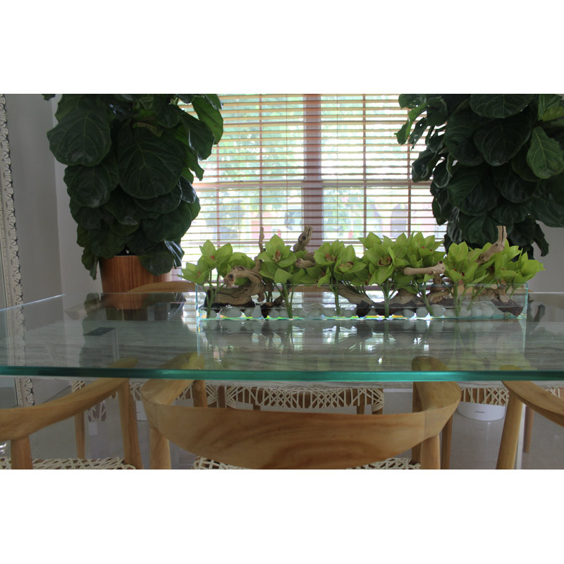 Driftwood Cymbidium Orchids Centerpiece in Glass Planter, 8" H x 48" W x 6" D, Green