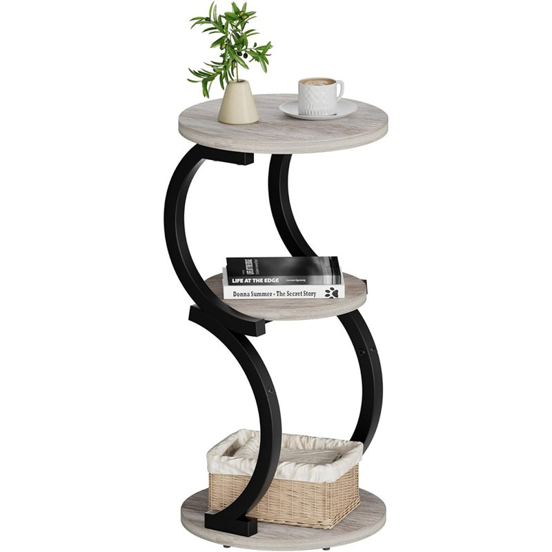 Petite table d'appoint ronde, table de bout à 3 niveaux pour le salon, table de chevet rétro pour petits espaces, canapé, canapé, coin de chevet, table basse, table d'appoint en bois en forme de S, table basse