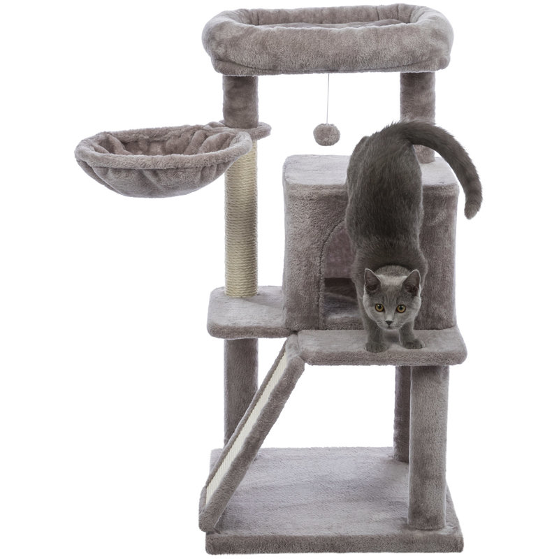 Gray Plush and Sisal 39.4" Cat Tree with Condo