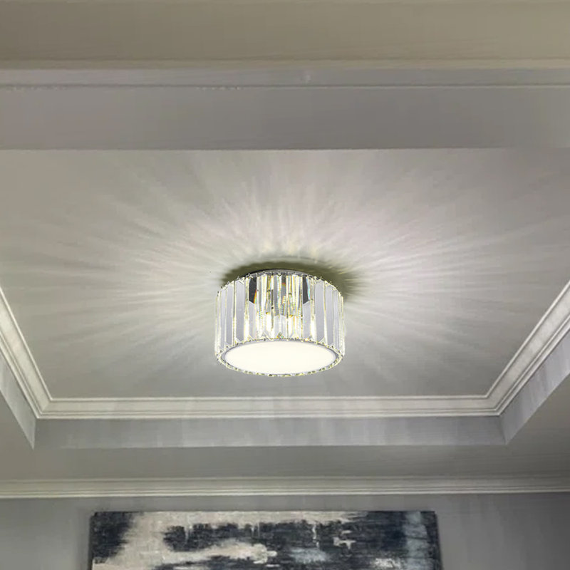 Lustre semi-encastré avec abat-jour en cristal Brasfield, aucun assemblage requis, H 4,72 po x l 8,66 po x P 8,66 po