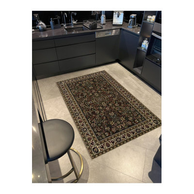 Tapis décoratif rétro multicolore à motifs floraux de couleur foncée lavable à la machine