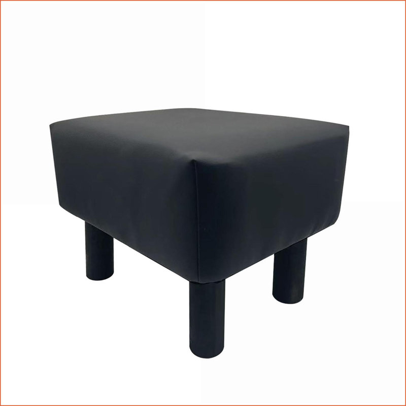 Ensemble de 2 repose-pieds, similicuir noir contemporain avec pieds en bois massif | Noir | Bois
