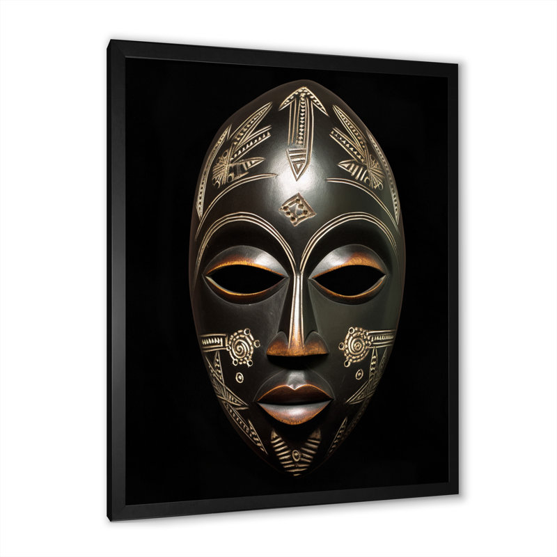 Masque africain traditionnel et ethnique V - art mural tribal africain, H 32 po x l 16 po x P 1 po, Cadre simple noir