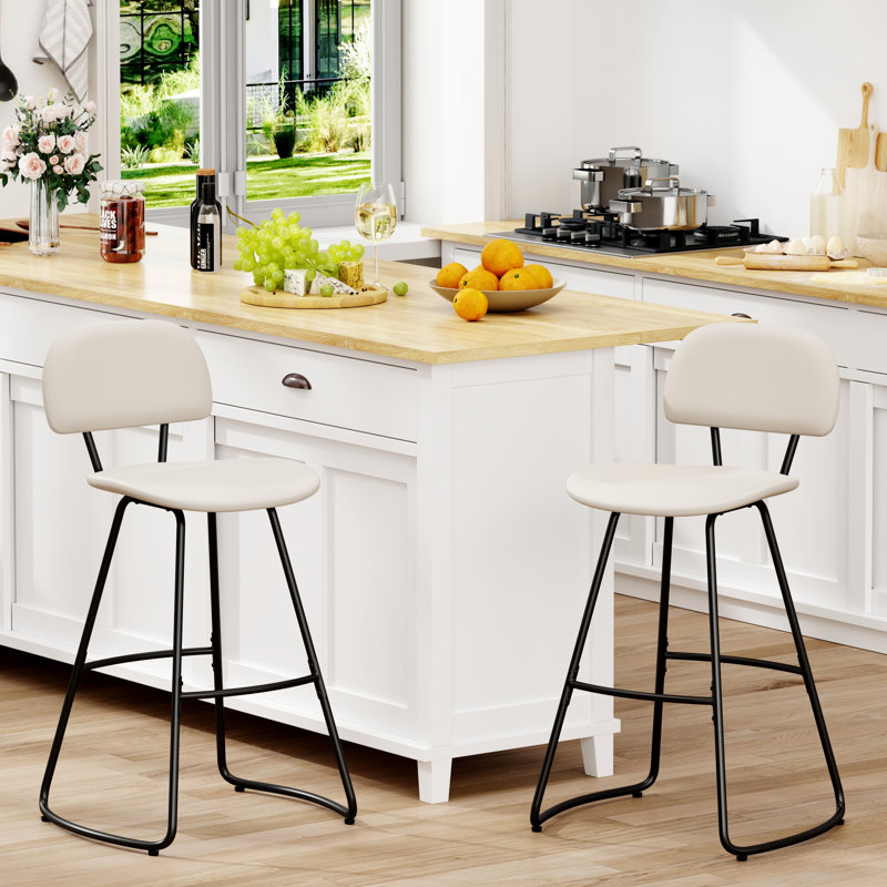Upholstered Counter Stool With Metal Frame, Beige, Counter Stool (26” Seat Height)