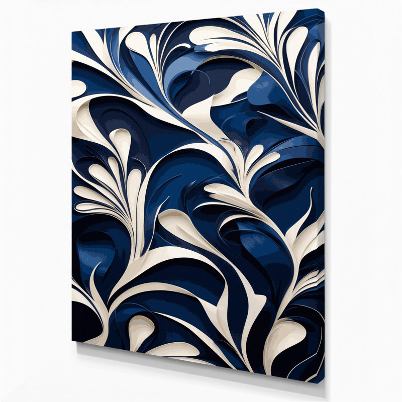 "Abstract Florals 17", art mural sur toile bleue, H 14 po x l 11 po