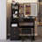 Vanity Desk Set with LED Sliding Mirror & Cushioned Stool, Dresser Set with 2 AC+2 USB Outlets & Hair Dryer Holder, Touch Control 3-Color Light for Bedroom-1523728881
