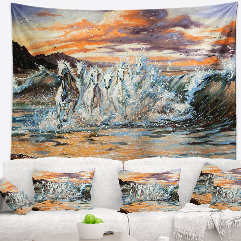 Chevaux de la tapisserie des vagues Animal, H 50 po x l 60 po