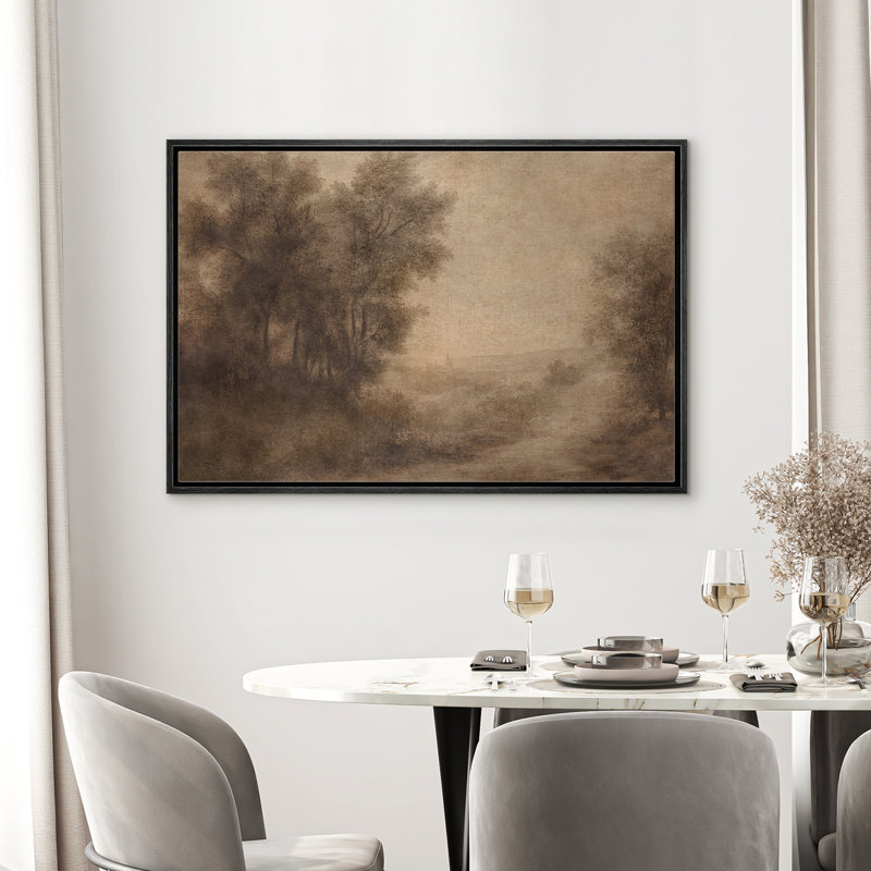 Forest Tree Landscape Classic Brown Framed Bedroom Wall Decorations Canvas Print, 24" H x 36" W, Black