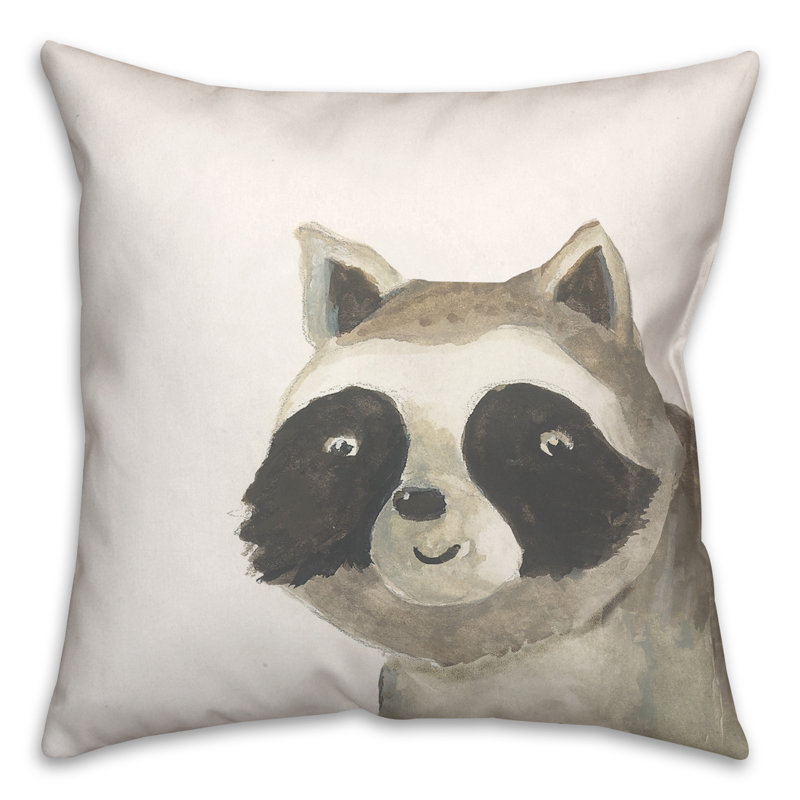 Coussin intérieur / extérieur Hello Raccoon, H 18 po x l 18 po, Carré