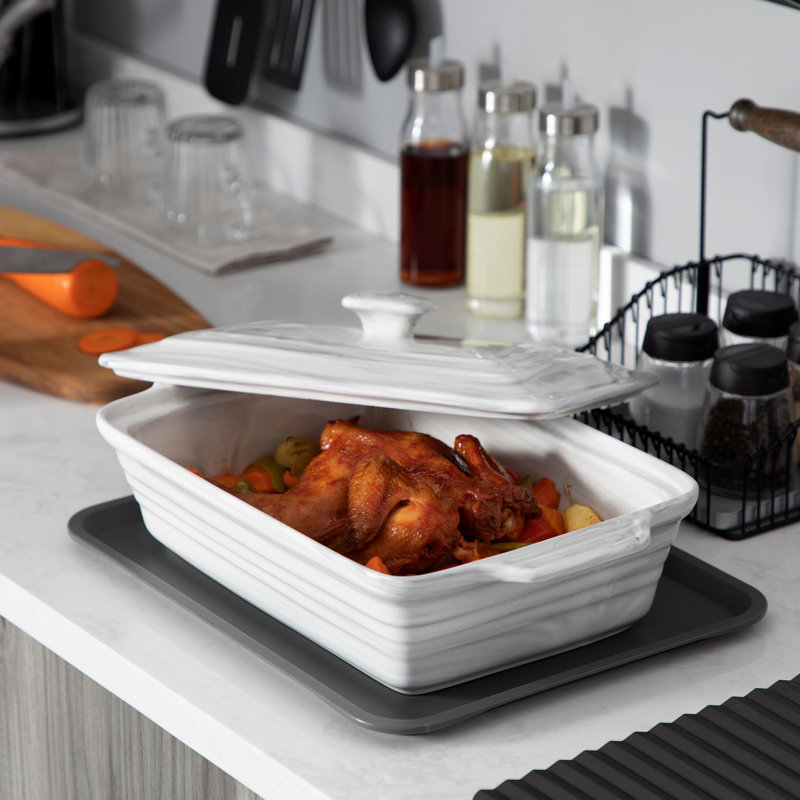 2.7 L Porcelain China Rectangular Baking Pan with Lid