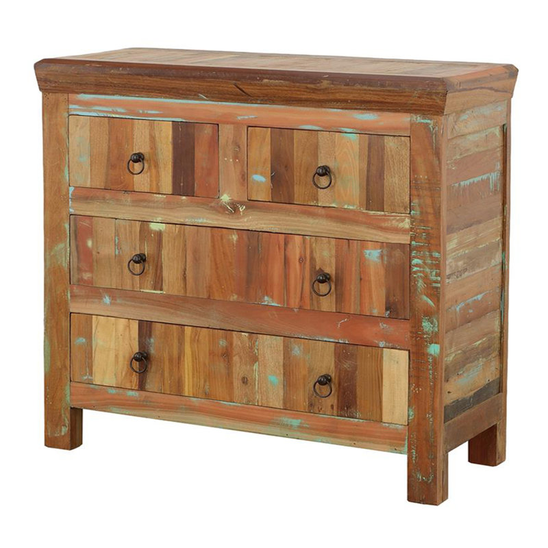 Armoire d'appoint 4 tiroirs en bois récupéré massif brun