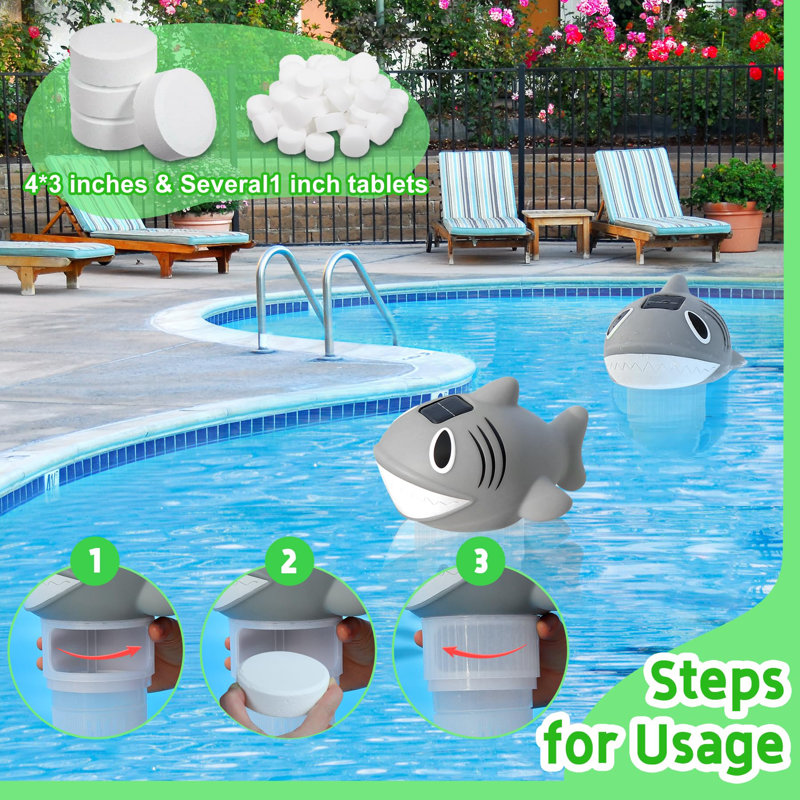 Shark Pool Floater Dispenser With Light,Easy Opening Pool Tab Holder For Swimming Pool,Adjustable Flow, Unique Added Buoyancy, Weather Durable PP & ABS