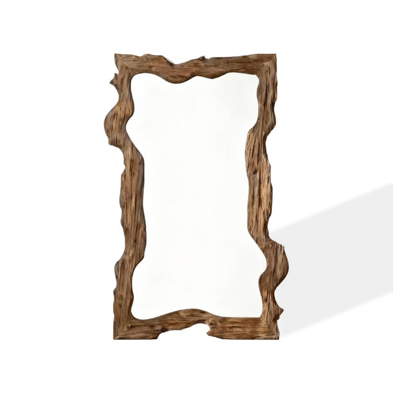 Retro Distressed Irregular-Edge Pine Frame High-Definition Full-Length Mirror, 70.87" H x 43.31" W