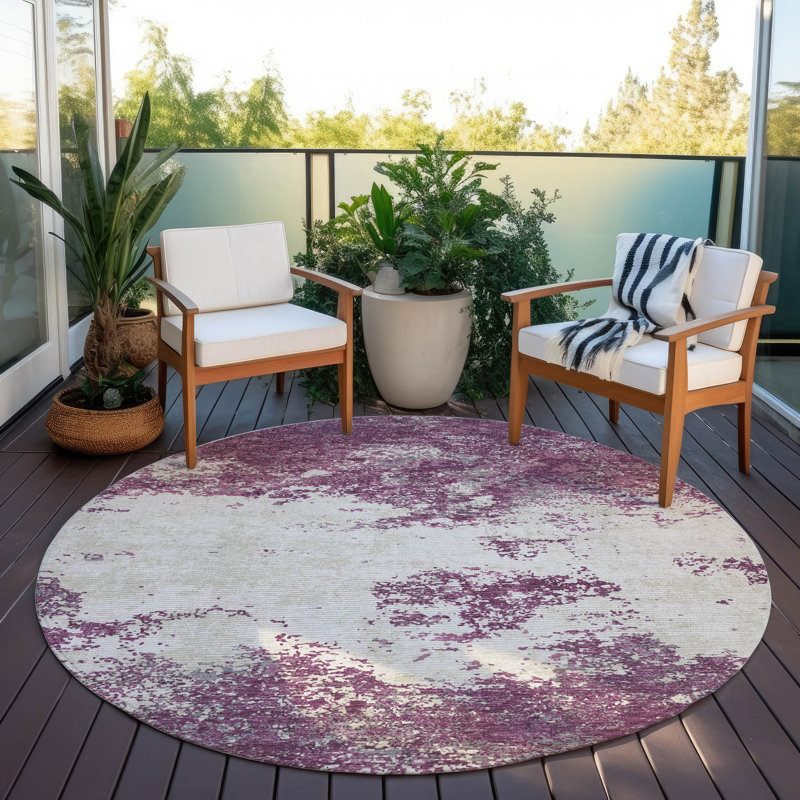  Machine Washable Indoor/Outdoor Chayden ACN1027 Black Rug, Round 8'