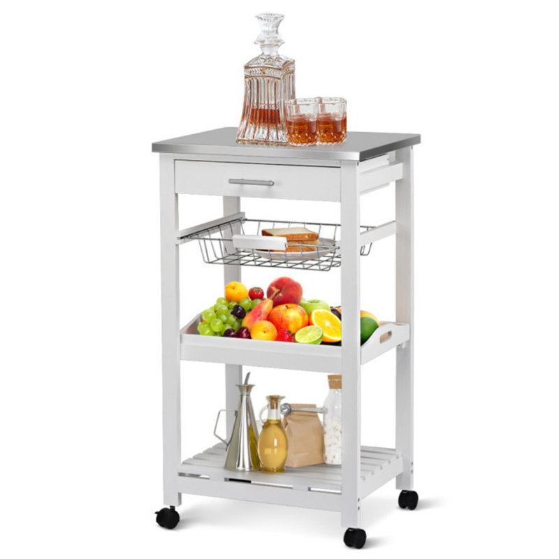 Îlot de cuisine avec chariot et plateau en acier inoxydable