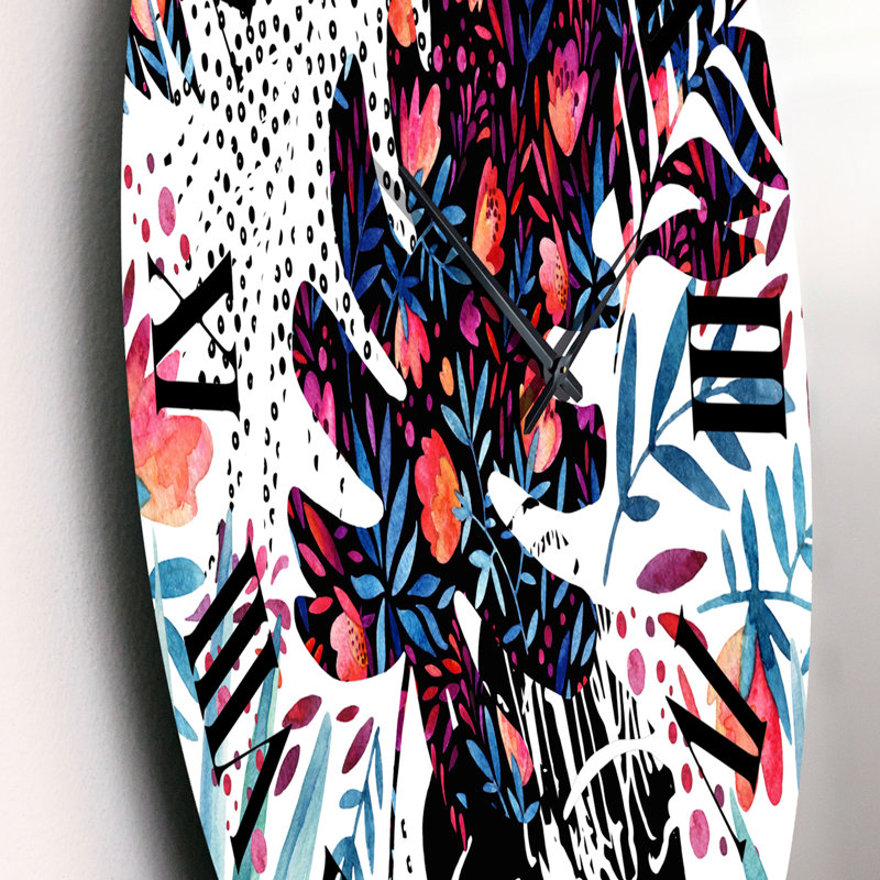 Tropical Floral Patchwork I - Horloge murale Tropical, Moyen