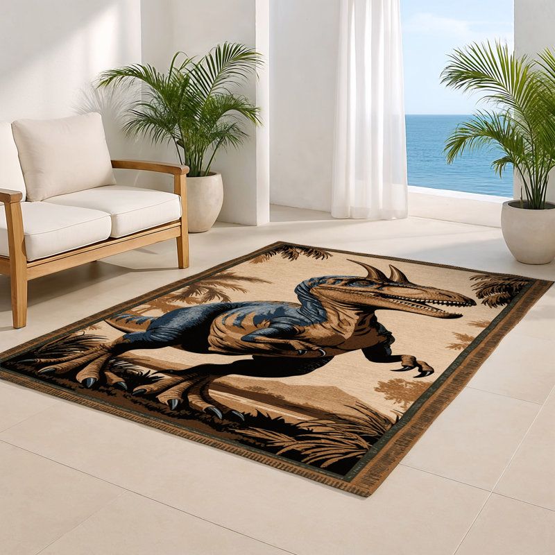Tapis brun intérieur et extérieur Dinosaurs, Rectangulaire 8 pi x 10 pi