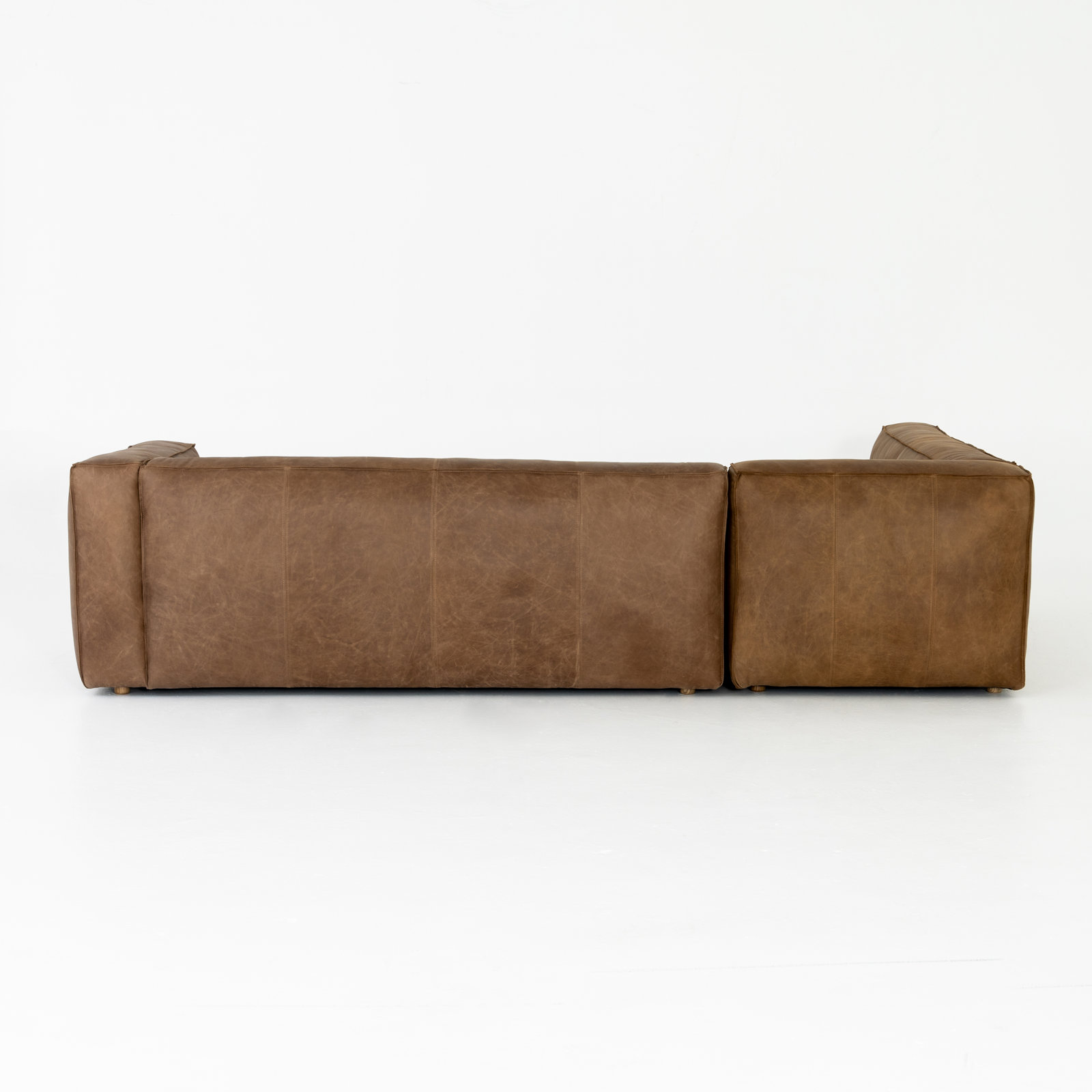 Strom 120" Genuine Leather Sectional, Left Hand Facing, Natural Washed Sand Top Grain Leather