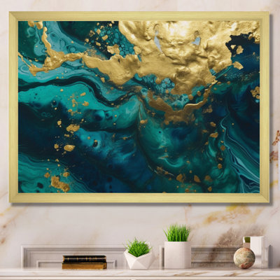 Sarcelle et or liquide Magic I - reproduction sur toile abstraite