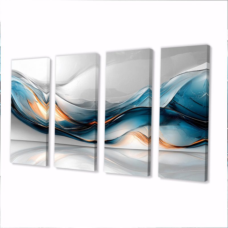 Tourbillon abstrait dans des tons de bleu et d'orange I - ensemble d'art mural de peinture abstraite, H 28 po x l 48 po
