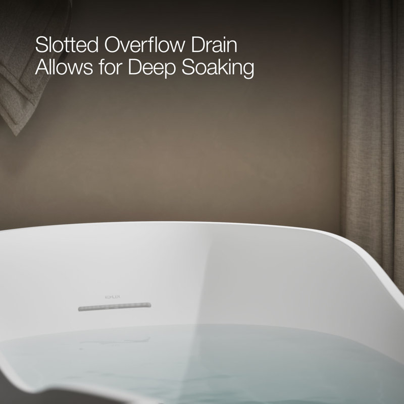 Abrazo® 66-in X 32-in Freestanding Bath with Center Toe-Tap Drain, Honed White