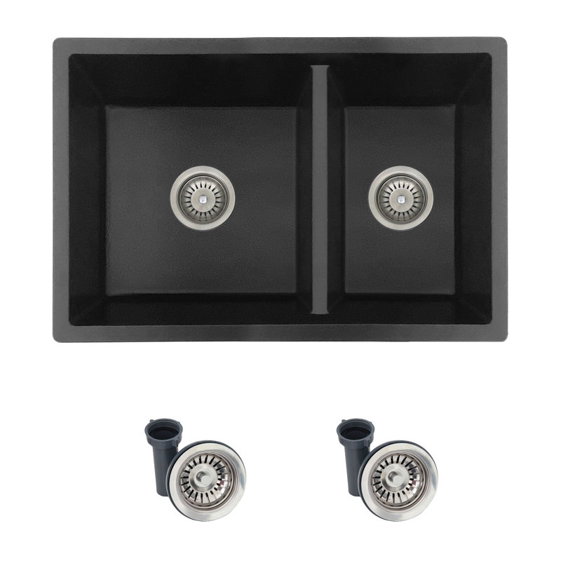 Black Composite Granite 27-Inch Double Bowl Kitchen Sink