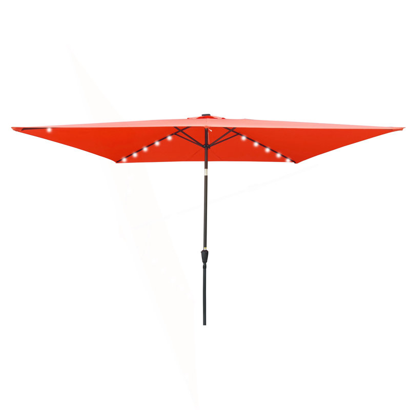 10 X 6.5T Rectangular Patio Solar LED Lighted Outdoor Umbrellas With Crank And Push Button Tilt For Garden Backyard Pool Swimming Pool