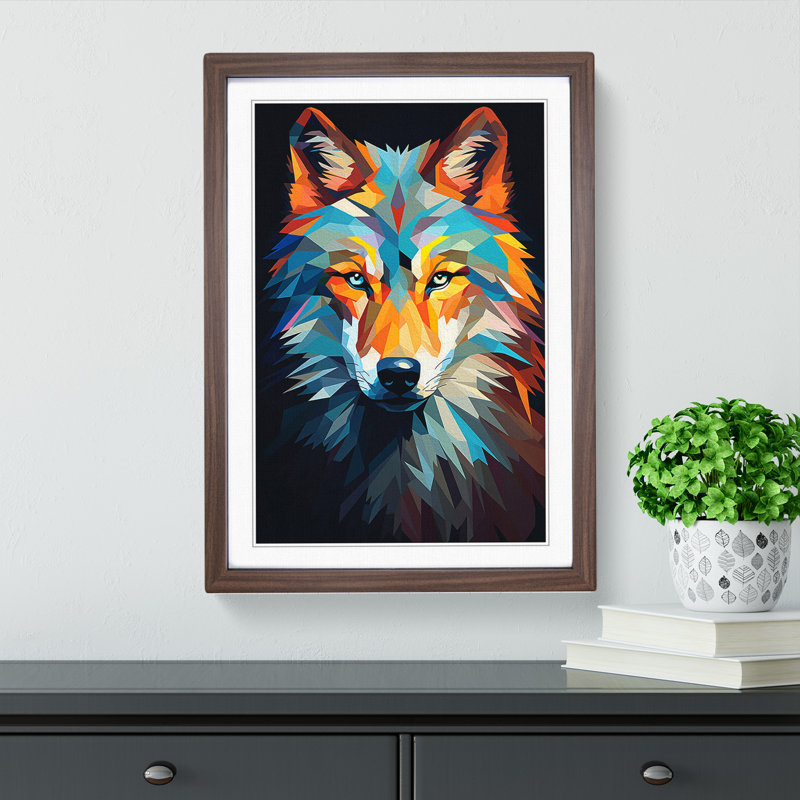 Wolf Minimalism - Framed Print, Walnut, 64cm H x 46cm W x 2cm D