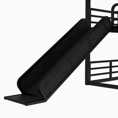 Metal Triple Bunk Bed with Slide and Safety Guardrails, Heavy-Duty Noise-Reducing Frame